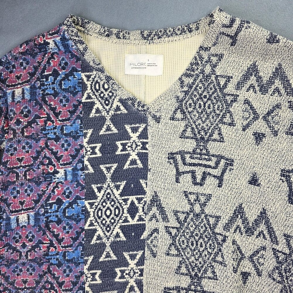 Anthropologie Top Women Small Patchwork Relaxed Cotton Boxy Boho Hippie Casual - Picture 3 of 13